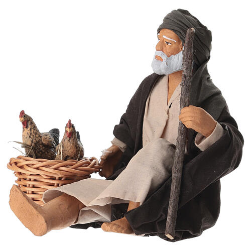 Arabischer Mann mit Korb und Hühnern aus Terrakotta, für 12–14 cm Krippe im neapolitanischen Stil 3