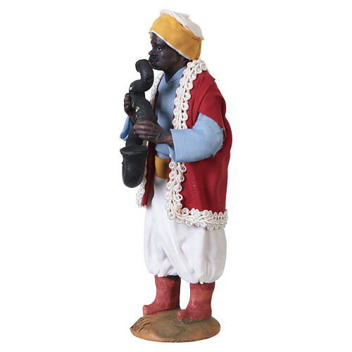 Musicista moro con corno presepe napoletano 14 cm 2