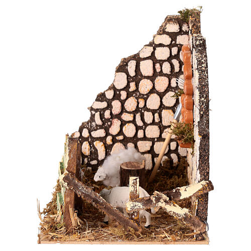 Fence with sheep and wool, 20x15x15 cm nativity scene 6 cm 3