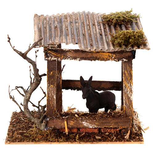Recinto con asino 10x15x10 cm per presepe 10 - 12 cm 1