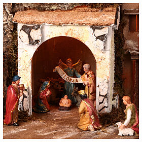 Illuminated Setting 75x40x55 cm with Functioning Fountain Mill Nativity 10 cm