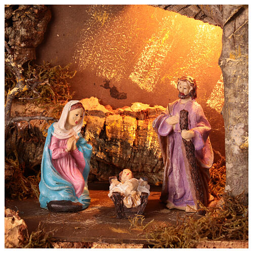 Illuminated stable with electric waterfall for 10-12 cm Nativity Scene, 50x25x35 cm 3