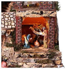 Stable with waterfall and figurines for 6-12 cm Nativity Scene, 50x80x50 cm