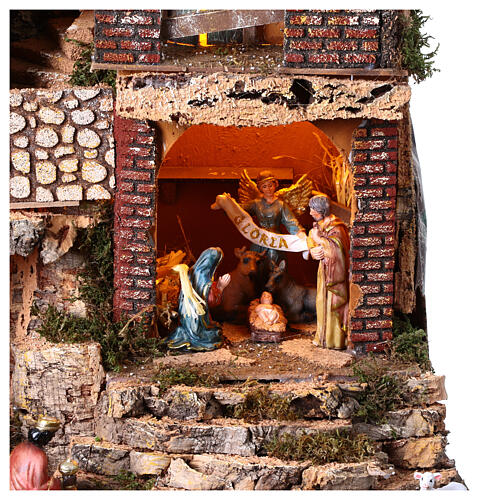 Stable with waterfall and figurines for 6-12 cm Nativity Scene, 50x80x50 cm 2