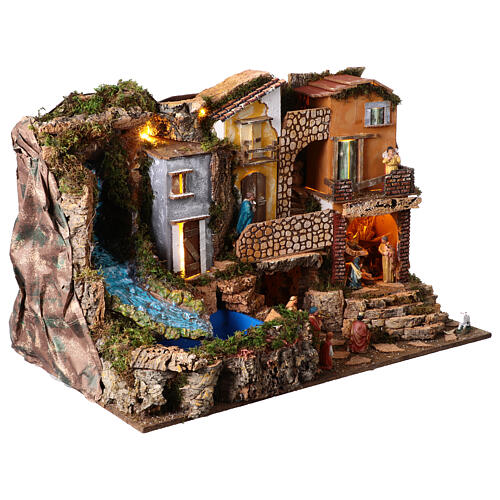 Stable with waterfall and figurines for 6-12 cm Nativity Scene, 50x80x50 cm 5
