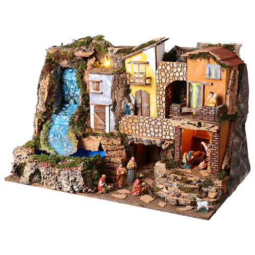 Cabaña belén cascada y estatuas 50x80x50 cm belén 6-12 cm 3