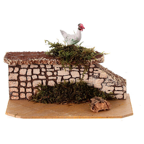 Stone wall with rooster for 10-12 cm Nativity Scene, 10x10x5 cm 1