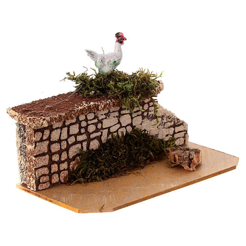 Stone wall with rooster for 10-12 cm Nativity Scene, 10x10x5 cm 2