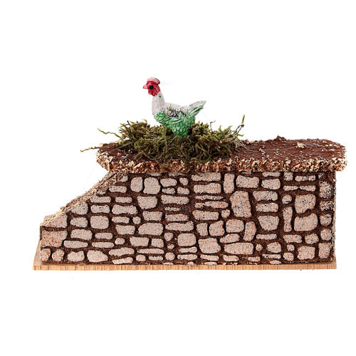 Stone wall with rooster for 10-12 cm Nativity Scene, 10x10x5 cm 4