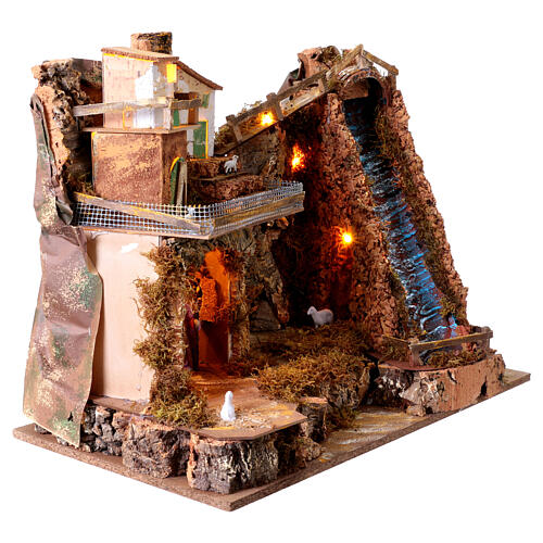 Nativity Scene with Lights and Waterfall, 45x60x35 cm Nativity 10 cm 5
