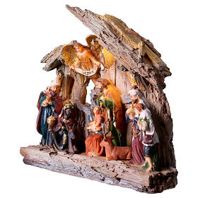 Setting with Nativity, 20x22x5 cm, resin statues of 14-16 cm with LED lights