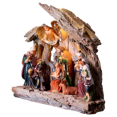 Setting with Nativity, 20x22x5 cm, resin statues of 14-16 cm with LED lights 2