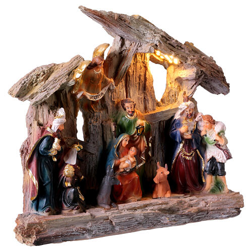 Setting with Nativity, 20x22x5 cm, resin statues of 14-16 cm with LED lights 3