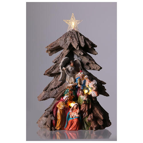 Heilige Familie und Weihnachtsbaum mit Beleuchtung – 25 × 15 × 10 cm 2