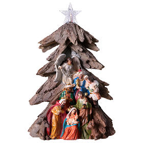 Nativity Scene with Christmas tree and light, 25x15x10 cm