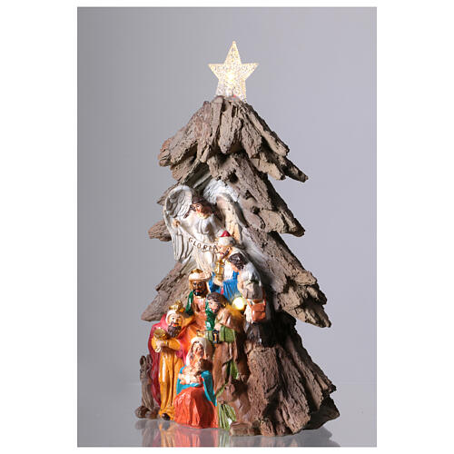 Nativity Scene with Christmas tree and light, 25x15x10 cm 3