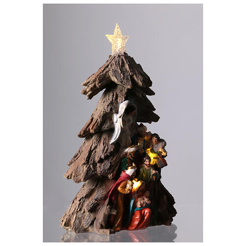 Nativity Scene with Christmas tree and light, 25x15x10 cm 4