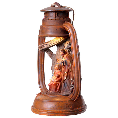 Nativity Holy Family lantern 20x10cm resin with cold white LED light 2