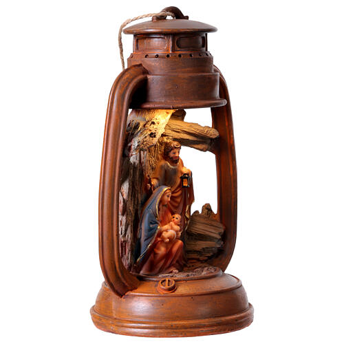 Nativity Holy Family lantern 20x10cm resin with cold white LED light 3