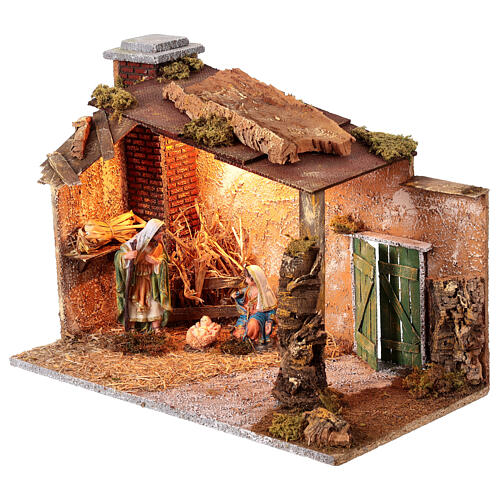 Cabaña natividad belén 16 cm luz 50x35x25 cm 3