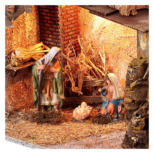 Cabane Nativité crèche 16 cm lumineuse 50x35x25 cm 2