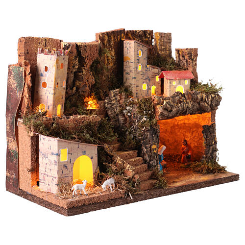 Aldeia com presépio de Natal 5 cm com luzes 30x25x20 cm 3