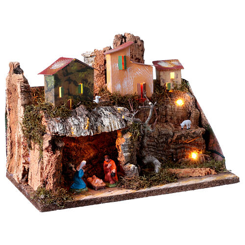 Nativity Stable Village with Lights, 20x30x20 cm 2