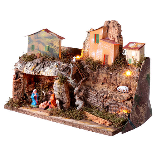 Nativity Stable Village with Lights, 20x30x20 cm 3