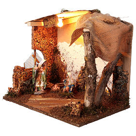 Illuminated stable for 16 cm Nativity Scene, 45x30x40 cm