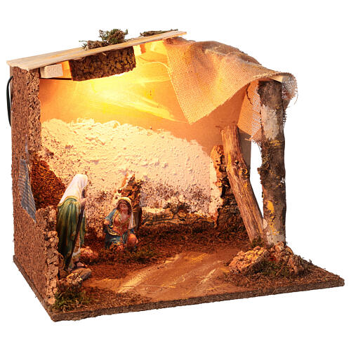 Illuminated stable for 16 cm Nativity Scene, 45x30x40 cm 4