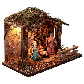 Cabane avec lumières et statues 25x30x20 cm Nativité crèche 10-12 cm