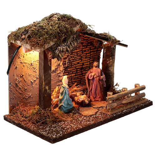 Cabane avec lumières et statues 25x30x20 cm Nativité crèche 10-12 cm 2