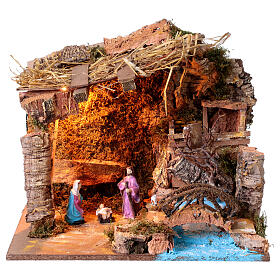 Stable with Nativity and light, 35x45x30 cm, for 10-12 cm figurines