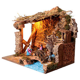 Cabaña Natividad con luz 35x45x30 cm belén 10-12 cm