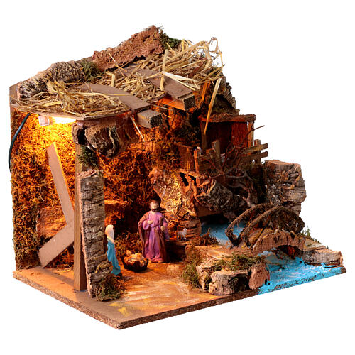 Cabaña Natividad con luz 35x45x30 cm belén 10-12 cm 3