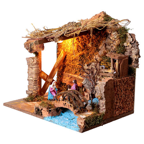 Capanna natività con luce 35x45x30 cm presepe 10-12 cm 2