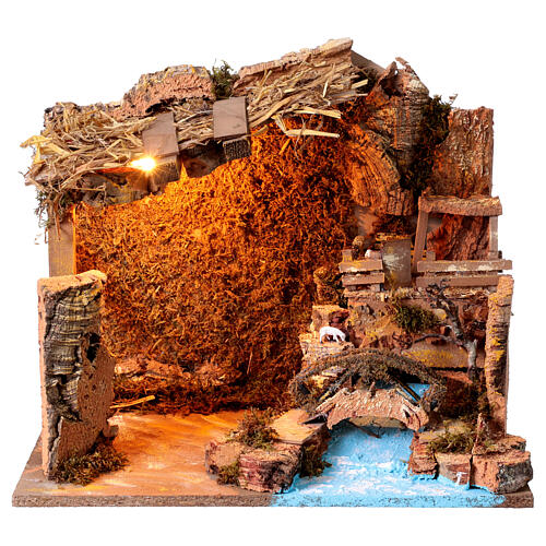 Capanna natività con luce 35x45x30 cm presepe 10-12 cm 5