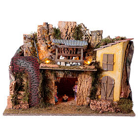 Décor Nativité avec cabane 40x60x30 cm crèche 10 cm