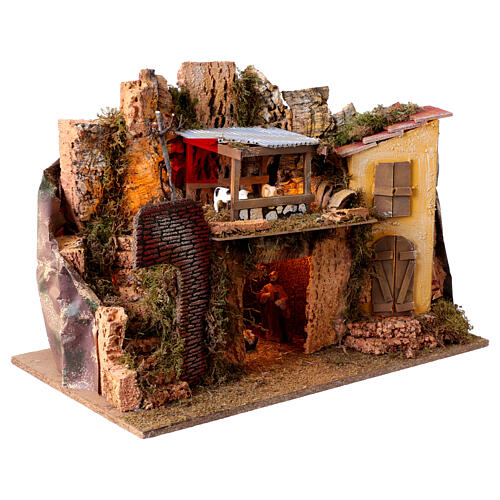 Scenografia natività con capanna 40x60x30 cm presepe 10 cm 5