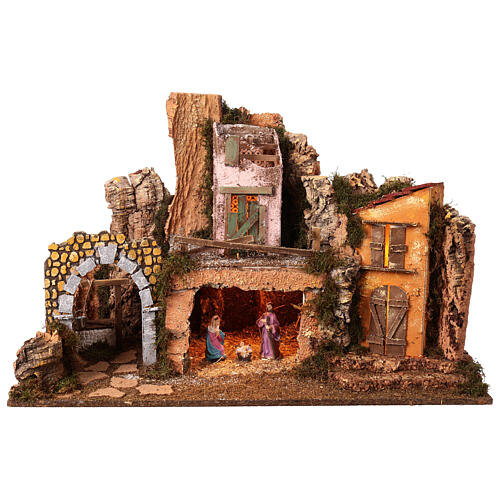 Illuminated setting with 10 cm Nativity Scene, 75x40x50 cm 1