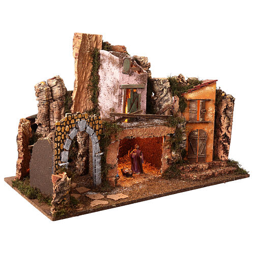 Illuminated setting with 10 cm Nativity Scene, 75x40x50 cm 3