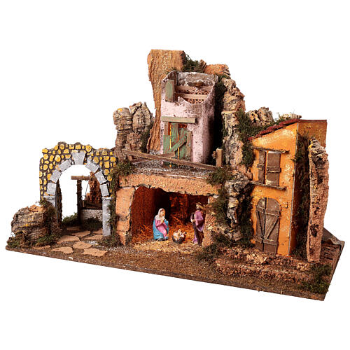 Illuminated setting with 10 cm Nativity Scene, 75x40x50 cm 5