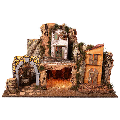 Illuminated setting with 10 cm Nativity Scene, 75x40x50 cm 6