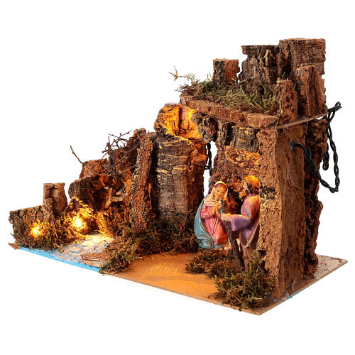 Nativity stable of 35x20x20 cm with figurines and lights for 10-12 cm Nativity Scene 3