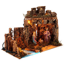 Cabane Nativité 35x20x20 cm avec santons et lumières crèche 10-12 cm