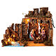 Cabane Nativité 35x20x20 cm avec santons et lumières crèche 10-12 cm s1