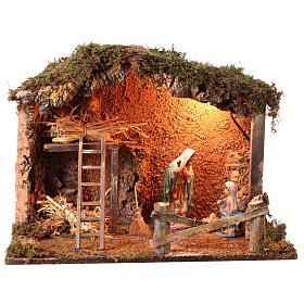 Cabaña con Natividad belén 16 cm luz 50x40x30 cm