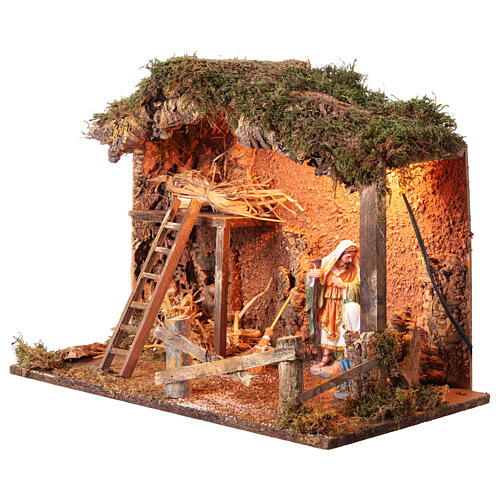 Cabaña con Natividad belén 16 cm luz 50x40x30 cm 3