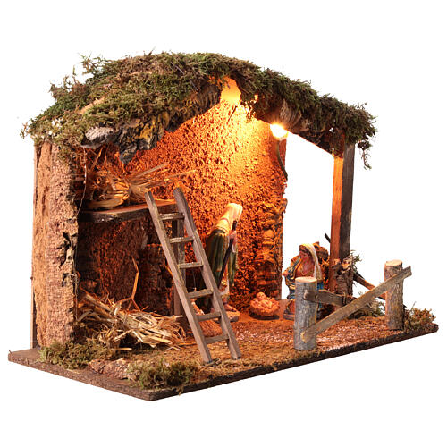 Cabaña con Natividad belén 16 cm luz 50x40x30 cm 6