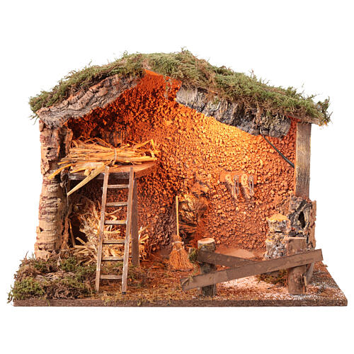 Capanna con natività presepe 16 cm luce 50x40x30 cm 7